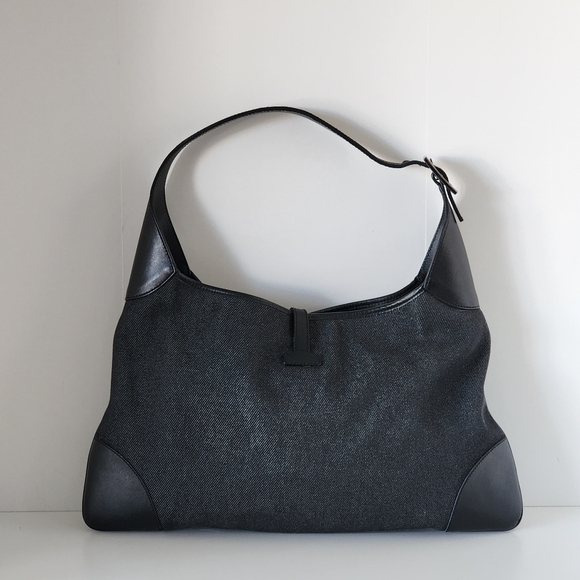 Vintage Gucci Black Denim Leather Jackie Hobo With Silver Clasp - Tom Ford Era - Picture 5 of 7